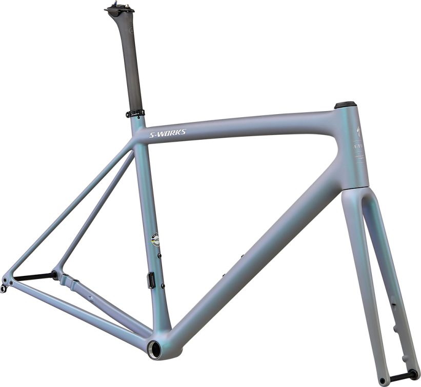 Рамы шоссе, гревел рама Specialized S-Works Aethos 2022 Cool Grey / Chameleon Eyris Tint / Brushed Chrome Артикул 77222-0149, 77222-0158, 77222-0152, 77222-0154, 77222-0156, 77222-0161