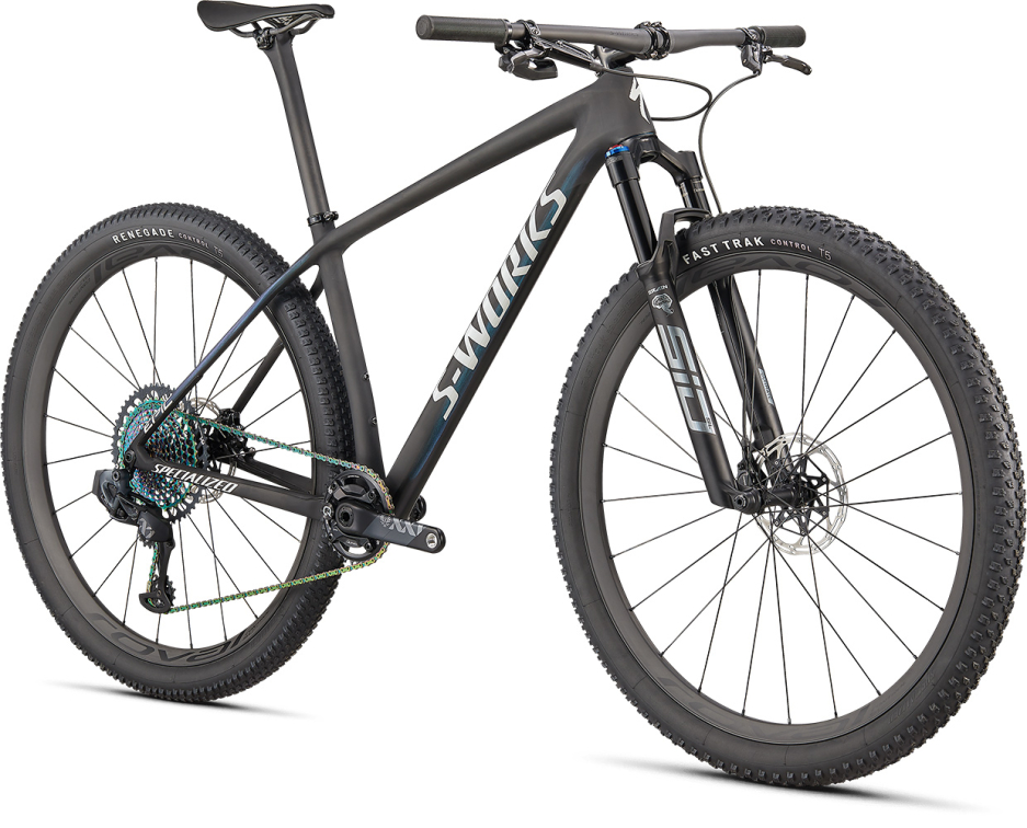 S-WORKS горные велосипеды Specialized S-Works Epic Hardtail 2022 Satin Carbon / Blue Murano Pearl / Gloss Chrome Foil LogoS Артикул 91322-0003, 91322-0004, 91322-0002, 91322-0005