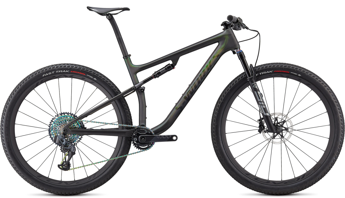 S-WORKS горные велосипеды Specialized S-Works Epic 2021 Satin/Gloss Carbon/Color Run Silver - Green Chameleon Артикул 97620-0202, 97620-0204, 97620-0205, 97620-3304, 97620-0203
