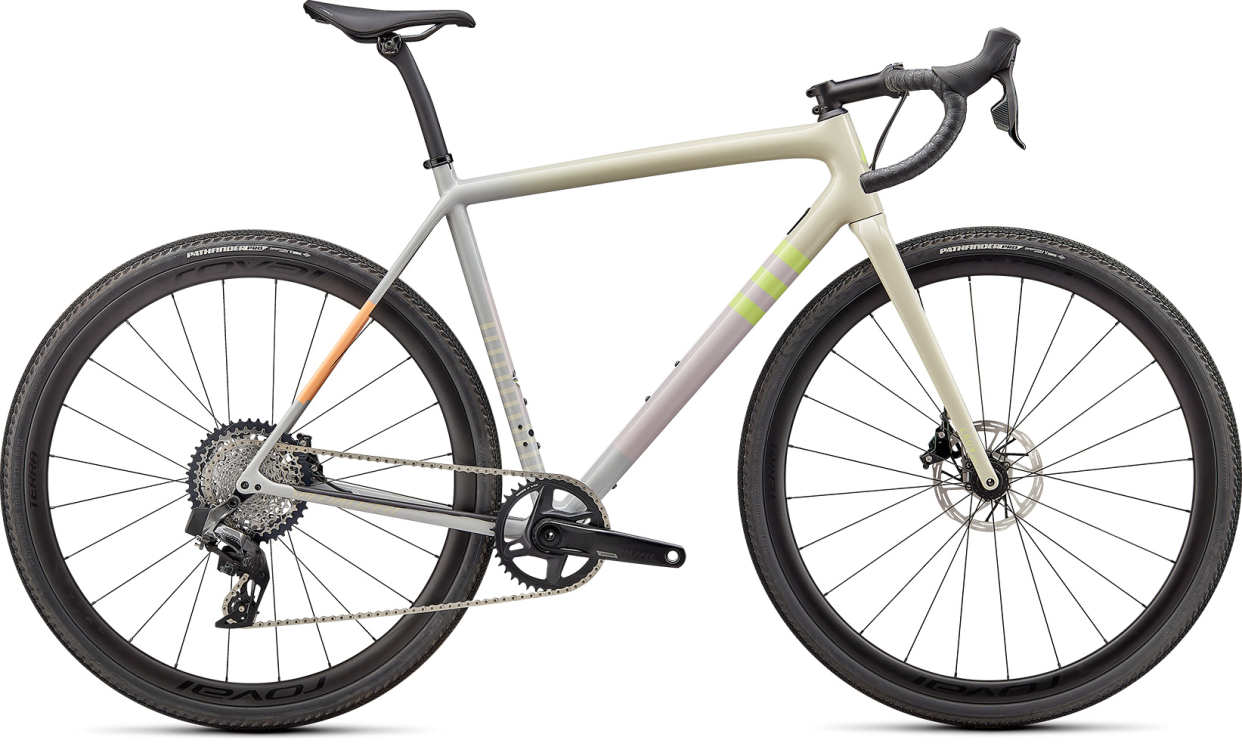 Циклокроссовые, внедорожные велосипеды Specialized Crux Expert 2022 Gloss White Speckled / Dove Grey / Papaya / Clay / Lime Артикул 91422-3049, 91422-3061, 91422-3054, 91422-3056, 91422-3058, 91422-3052