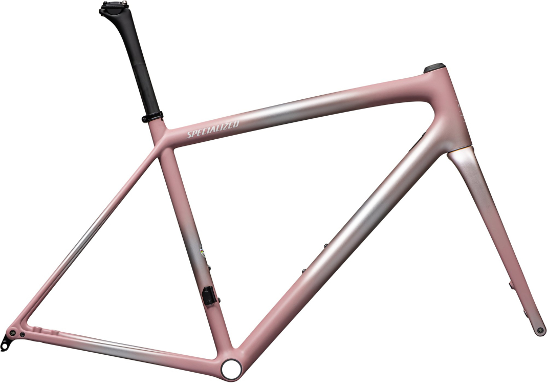 Рамы шоссе, гревел рама Specialized Aethos 2025 Satin Flake Silver / Dusky Pink + Champagne Radial Fades / Dune White Артикул 77225-7049, 77225-7052, 77225-7054, 77225-7058, 77225-7056, 77225-7061