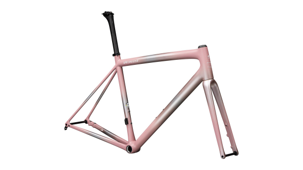 рама specialized aethos 2025 satin flake silver / dusky pink + champagne radial fades / dune white