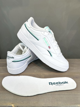 Кроссовки Кеды Reebok Club C 85 Vegan ftwr white/hint mint/midnight pine Артикул GX75627, GX756213, GX75627.5, GX756215, GX75629, GX756211, GX756210, GX75628, GX75628.5, GX75625.5, GX75626, GX756212, GX75626.5, GX756210.5