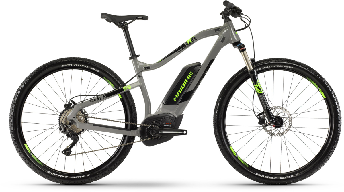 Электровелосипеды с двигателем Bosch, Yamaha, Shimano HAIBIKE SDURO HardNine 4.0 500Wh 10-Sp Deore 2019 /  серый-зеленый Артикул 4540108950, 4540108945