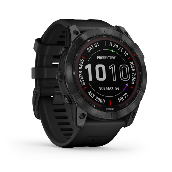 Спортивные часы Garmin Fenix 7x Sapphire Solar, DLC-покрытие,черные с черным ремешк.