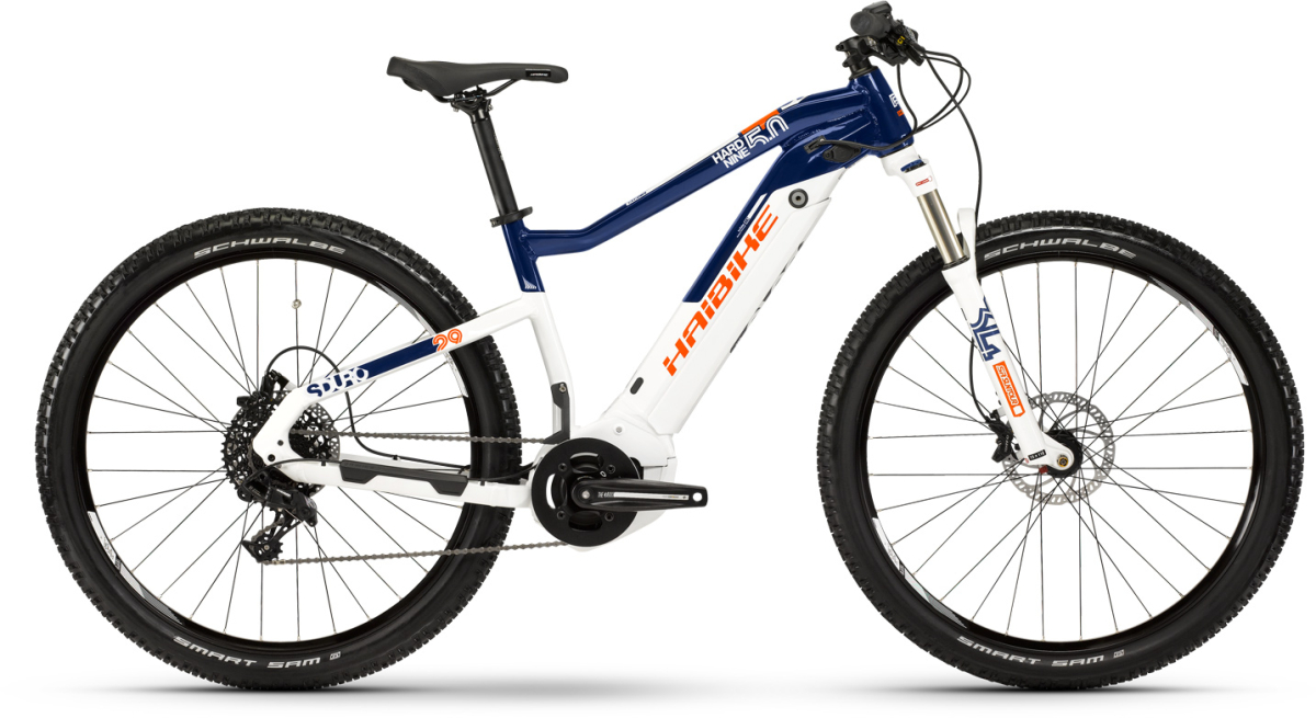 Электровелосипеды с двигателем Bosch, Yamaha, Shimano HAIBIKE SDURO HardNine 5.0 i500Wh 11s. NX 2019 / белый-синий-оранжевый Артикул 4540114948